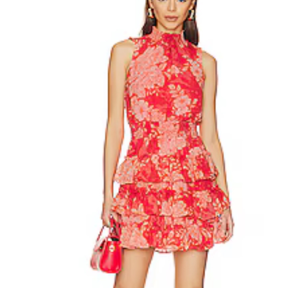 1. State smocked neck dress in rose of Sharon
